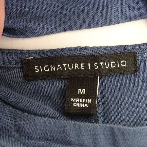 Signature Studio Cold Shoulder Navy Blue Shift Dress Women Size M High Neck Lace - Picture 5 of 9